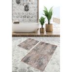RealHomes Real Homes Kahverengi Zeminde Otantik Motifli Dokuma Eskitme Motifli Vintage 2'li Banyo & Mutfak Paspas Takımı
