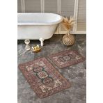 RealHomes Real Homes Kahverengi Zeminde Pers Motifli Kilim Desenli Avangarde Vintage 2'li Banyo & Mutfak Paspas Takımı