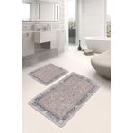 RealHomes Real Homes Kahverengi Zeminde Uşak Motif Vintage Etnik Motifler Eskitme Motifli 2'li Banyo Mutfak Paspas Takımı