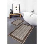 RealHomes Real Homes Kahverengi Zeminde Uşak Motifli Geleneksel Vintage Etnik Motifler 2'li Banyo & Mutfak Paspas Takımı