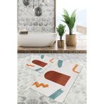 RealHomes Real Homes Kiremit - Turkuaz Zeminde Modern Sanat Motifli Tablo Bohem Klasik 2'li Banyo & Mutfak Paspas Takımı
