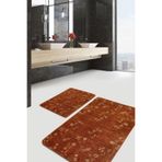 RealHomes Real Homes Kiremit Zeminde Altın Motifli Kuru Çiçek Desenli Floral Klasik 2'li Banyo & Mutfak Paspas Takımı