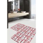 RealHomes Real Homes Kırmızı Gri Yılbaşı Temalı Dijital Baskılı 2'li Kaymaz Tabanlı Banyo & Mutfak Paspas Takımı