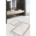 RealHomes Real Homes Krem Kahverengi Zeminde Çerçeveli Motifli Antika Desenli Eskitme Motifli 2'li Banyo Paspas Takımı