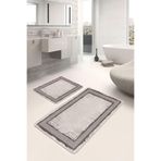 RealHomes Real Homes Krem - Kahverengi Zeminde Çerçeveli Motifli Otantik Geometrik Sade & Şık 2'li Banyo Paspas Takımı
