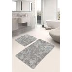 RealHomes Real Homes Krem - Kahverengi Zeminde Eskitme Motifli Örgü Floral Sade & Şık 2'li Banyo & Mutfak Paspas Takımı