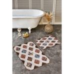 RealHomes Real Homes Krem - Kahverengi Zeminde Etnik Motifli Geometrik Geometrik Klasik 2'li Banyo & Mutfak Paspas Takımı