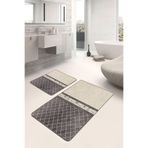 RealHomes Real Homes Krem - Kahverengi Zeminde Mermer Motifli Baklava Geometrik Klasik 2'li Banyo & Mutfak Paspas Takımı