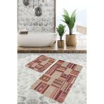 RealHomes Real Homes Krem - Kahverengi Zeminde Patchwork Motifli Etnik Etnik Motifler Vintage 2'li Banyo Paspas Takımı