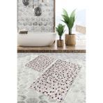 RealHomes Real Homes Krem - Kahverengi Zeminde Patchwork Motifli Geleneksel Desenli Geometrik 2'li Banyo Paspas Takımı
