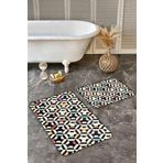 RealHomes Real Homes Krem Kırmızı Zeminde Geometrik Motifli Art Deco Geometrik Sade Şık 2'li Banyo Mutfak Paspas Takımı
