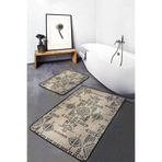 RealHomes Real Homes Krem - Siyah Zeminde Etnik Motifli Antika Etnik Motifler Vintage 2'li Banyo & Mutfak Paspas Takımı