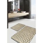 RealHomes Real Homes Krem - Siyah Zeminde Kilim Motifli Yöresel Geometrik Eskitme Motifli 2'li Banyo Mutfak Paspas Takımı