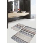 RealHomes Real Homes Krem - Siyah Zeminde Örgü Motifli Eskitme Geometrik Etnik Motifler 2'li Banyo & Mutfak Paspas Takımı
