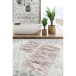 RealHomes Real Homes Krem Zeminde Kilim Motifli Örgü Desenli Eskitme Motifli Vintage 2'li Banyo & Mutfak Paspas Takımı