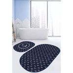 RealHomes Real Homes Lacivert Zemin Çapa Tasarımlı Dijital Baskılı 2'li Oval Kaymaz Tabanlı Banyo & Mutfak Paspas Takımı