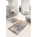 RealHomes Real Homes Mavi Yavruağzı Zeminde Dokuma Motifli Kilim Eskitme Motifli Vintage 2'li Banyo Mutfak Paspas Takımı