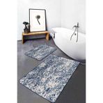 RealHomes Real Homes Mavi Zeminde Eskitme Motifli Geleneksel Geometrik Eskitme Motifli 2'li Banyo & Mutfak Paspas Takımı