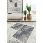 RealHomes Real Homes Mavi Zeminde Yağlı Boya Motifli Çiçek Desenli Floral Sade & Şık 2'li Banyo & Mutfak Paspas Takımı