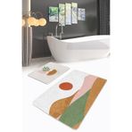 RealHomes Real Homes Pastel Renkli Zemin Onedraw Çizimli Dijital Baskılı 2'li Kaymaz Tabanlı Banyo & Mutfak Paspas Takımı