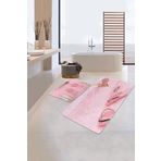 RealHomes Real Homes Pembe Gold Detaylı Terlik Tasarımlı 2'li Kaymaz Tabanlı Banyo & Mutfak Paspas Takımı