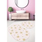 RealHomes Real Homes Pembe Zigzag Zemin Gold Kar Taneleri Özel Tasarım 2'li Oval Kaymaz Taban Banyo & Mutfak Paspas Seti