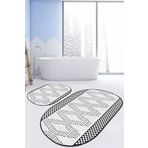 RealHomes Real Homes Siyah Beyaz Iskandinav Motifli 2'li Oval Kaymaz Tabanlı Klozet Paspas Takımı & Banyo Halı Seti