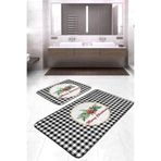 RealHomes Real Homes Siyah Ekose Mery Christmas Motifli 2'li Banyo Paspas Takımı & Klozet Paspas Takımı