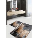RealHomes Real Homes Siyah - Kahverengi Zeminde Eskitme Motifli Duvar Eskitme Motifli Vintage 2'li Banyo Paspas Takımı