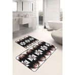 RealHomes Real Homes Siyah Kahverengi Zeminde Etnik Motifli Geleneksel Desenli Etnik Motifler 2'li Banyo Paspas Takımı