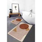 RealHomes Real Homes Siyah Kahverengi Zeminde Tablo Motifli Modern Sanat Geometrik Bohem 2'li Banyo Mutfak Paspas Takımı