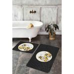 RealHomes Real Homes Siyah Puantiyeli Sarı Arabalı 2'li Banyo Paspas Takımı & Mutfak Halısı Seti