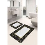 RealHomes Real Homes Siyah Zeminde Çerçeveli Motifli Klasik Desenli Geometrik Klasik 2'li Banyo & Mutfak Paspas Takımı