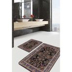 RealHomes Real Homes Siyah Zeminde Geleneksel Motifli Etnik Eskitme Motifli Avangarde 2'li Banyo & Mutfak Paspas Takımı