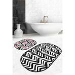 RealHomes Real Homes Siyah Zigzag Temalı Flamingo Motifli 2'li Oval Kaymaz Tabanlı Banyo & Mutfak Paspas Takımı