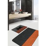 RealHomes Real Homes Turuncu Çizgili Kedi Motifli 2'li Banyo Mutfak Paspas Takımlı Klozet Seti