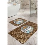 RealHomes Real Homes Zebra Motifli Welcome Temalı 2'li Banyo Halısı Seti & Klozet Paspas Takımı