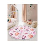 RealHomes Renkli Uçan Balonlu Çocuk & Genç Odası Yıkanabilir Kaymaz Tabanlı Püsküllü Yuvarlak Çocuk Halısı HaliYuv-Deluxe-902, 90 x 90