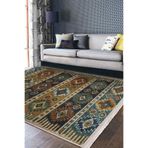 RealHomes Renkli Zemin Kilim Motifli Baklava Desenli Avangarde Vintage Oturma Odası Kaymaz Taban Saçaklı Halı HaliDik-Deluxe-11020, 150 x 150