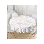 RealHomes Renkli Zemin Üzerinde Gold Detaylı Mermer Desenli Modern Yuvarlak Masa Örtüsü - Çap 140cm, MasaYuv-8143-140x140cm
