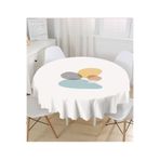 RealHomes Renkli Zemin Üzerinde Onedraw Çizimli Oval Desenli Modern Yuvarlak Masa Örtüsü - Çap 140cm, MasaYuv-7388-140x140cm
