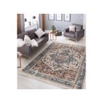 RealHomes Renkli Zeminde Soyut Motifli Kilim Desenli Eskitme Motifli Avangarde Salon Kaymaz Taban Saçaklı Halı HaliDik-Deluxe-11065, 80 x 200
