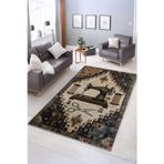 Realhomes Retro Dikiş Makinesi Desenli Yıkanabilir Kaymaz Taban Salon Halısı