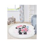 RealHomes Sevimli Yavru Panda Çocuk & Genç Odası Yıkanabilir Kaymaz Tabanlı Püsküllü Yuvarlak Çocuk Halısı HaliYuv-Deluxe-6608, 80 x 80