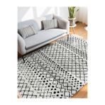RealHomes Siyah - Bej Zeminde Eskitme Motifli Iskandinav Desenli Etnik Motifler Vintage Antre Saçaklı Halı HaliDik-Deluxe-11311, 80 x 300