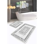 Realhomes Siyah-Beyaz Geometrik Etnik Desen Kaymaz Taban Yıkanabilir 2'Li Banyo Paspas Seti