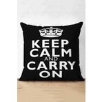 RealHomes Siyah Beyaz Keep Calm And Carry On Baskılı Süet Yastık Kırlent Kılıfı