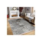 RealHomes Siyah Beyaz Zemin Motifli Geometrik Desenli Geometrik Eskitme Motif Salon Kaymaz Taban Saçaklı Halı HaliDik-Deluxe-11281, 120 x 120