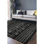 RealHomes Siyah - Beyaz Zeminde Iskandinav Motifli Geometrik Desenli Geometrik Kaymaz Taban Saçaklı Halı HaliDik-Deluxe-12130, 80 x 300