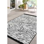 RealHomes Siyah Beyaz Zeminde Zebra Motifli Post Desenli Klasik Dış Mekan & Outdoor Kaymaz Taban Saçaklı Halı HaliDik-Deluxe-12145, 60 x 120